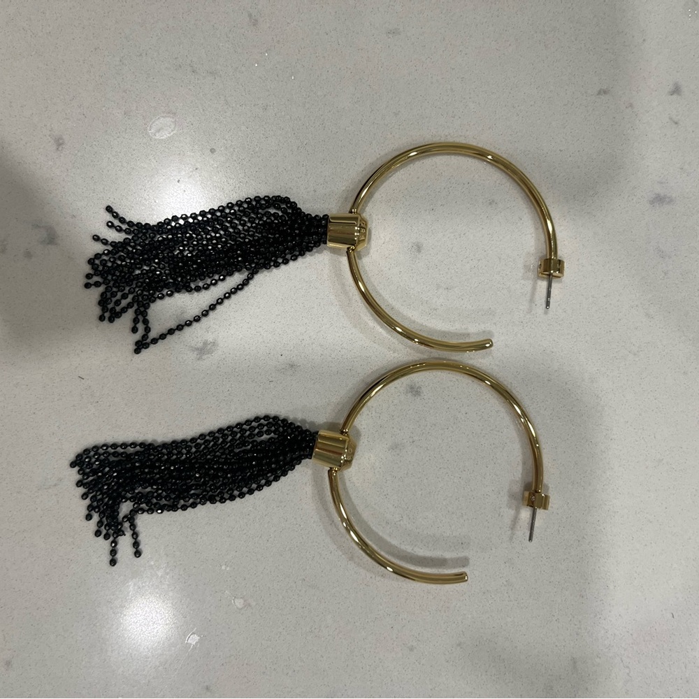 MICHAEL Michael Kors Gold Hoops with Black Tassels